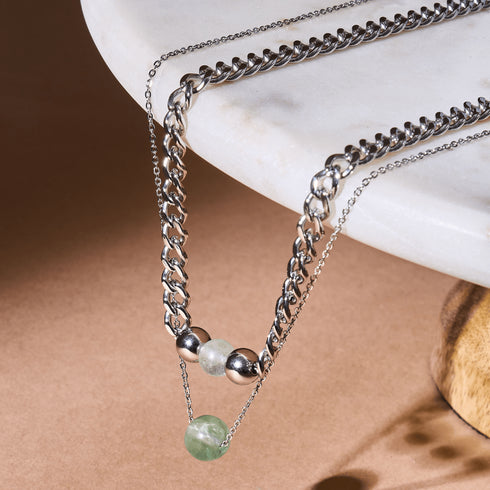 Fluorite x Argent | Collier chaîne de pierres précieuses